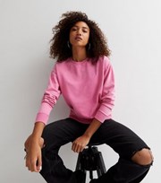 New Look Bright Pink Acid Wash Crew Neck Sweatshirt